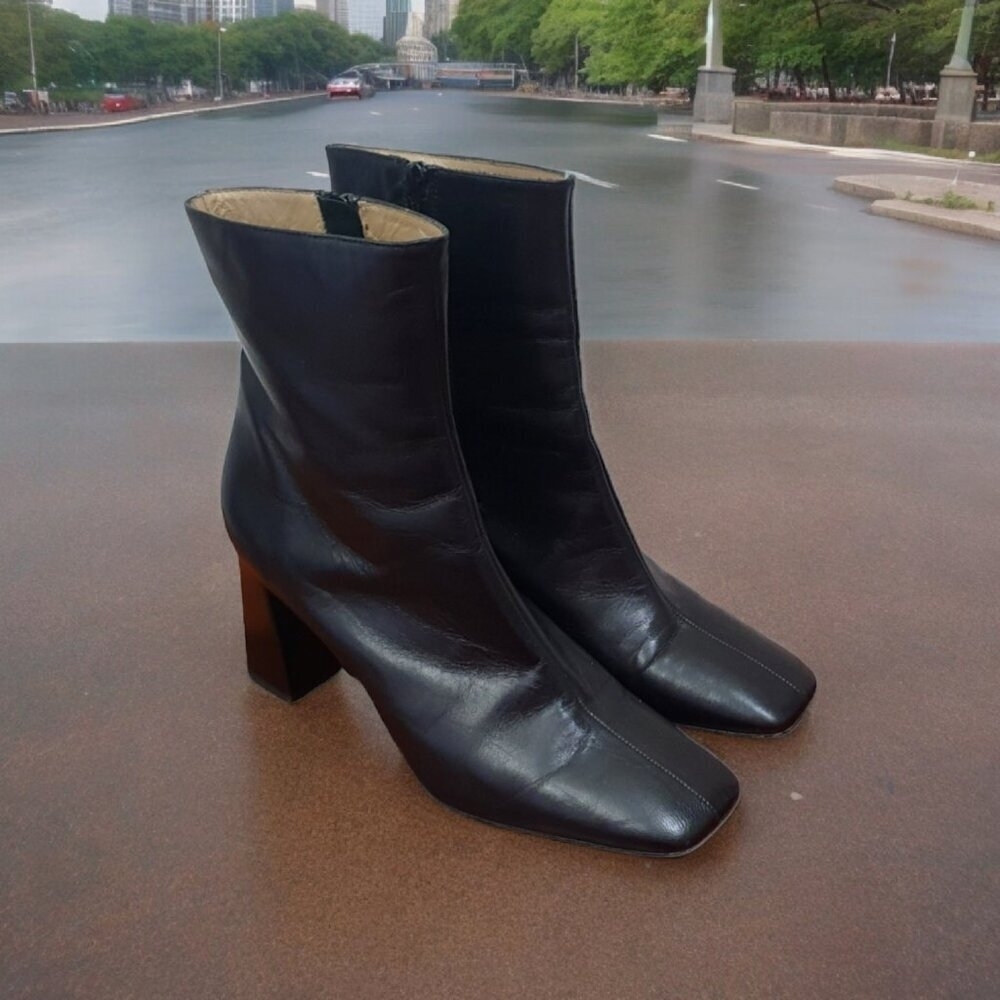 FABIO RUSCONI High Heels Ankle Boots In Black Leather Size 41/11